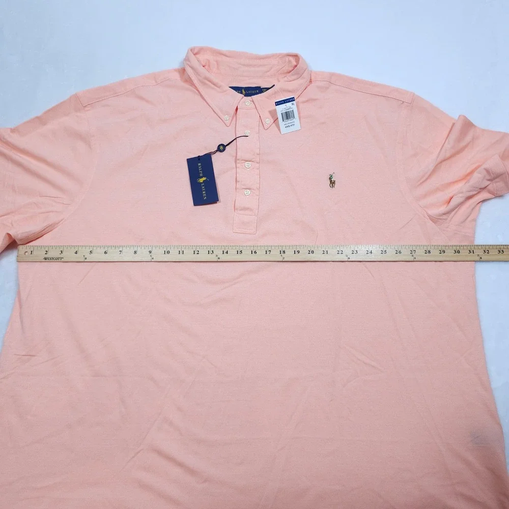 Ralph Lauren Knit Oxford Polo Mens 4XB Melon Pink Cotton Pony Preppy Ivy Coastal